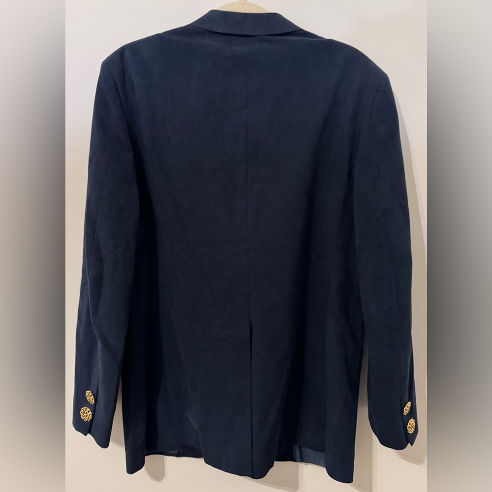 Halston Vintage Women’s Suede Halsuede Navy Blazer with Gold Buttons Size L - Picture 2 of 7
